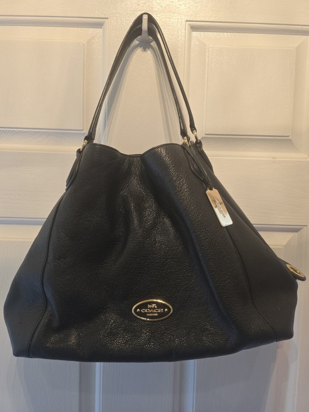 Coach Black Polished Pebble Leather Edie 31 Shoulder Bag Gold Hardware